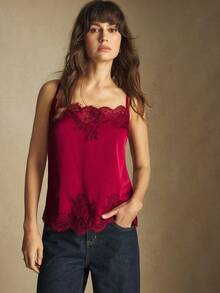 BizChic 2025 Nuova Blusa Asimmetrica in Raso con Patchwork in Pizzo e Spalline Regolabili, Elegante e Chic per Ufficio, Versatile per Occasioni Formali, Feste, Spiaggia, Matrimoni e Vacanze