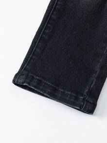 Jungen Allround Lässig + Schwarze verwaschen Slim Fit einfache vielseitige tägliche bequeme Stretch Jeans, ein Muss-haben Artikel für modische Kleine Jungen Lässig modische abgenutzte zerrissene bequeme Elastikbund passende dunkelgraue Jeans, geeignet für den täglichen Gebrauch, 2024 Neuankömmling Chic für Herbst/Winter Weihnachten - Schwarz - Übersicht 7