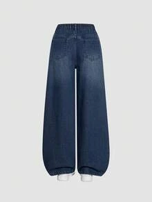 Quần Jeans Nữ Tuổi Teen, Quần Jeans Ống Rộng Đính Đá Rhinestone Thời Trang Y2K, Phong Cách Cổ Điển, Phù Hợp Mọi Phong Cách, Mẫu Quần Không Thể Thiếu Cho Các Cô Gái Thời Trang - Rửa tối - Xem 2