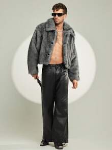 FeverCity 男士长袖休闲时尚街头风单排扣翻领仿皮草外套 - 駝色 - 查看 3