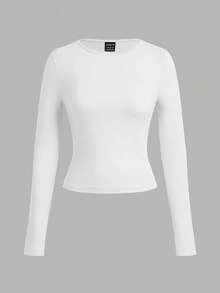 SHEIN EZwear 3 件套女士休闲宽领紧身长袖 T 恤套装，秋冬 - 彩色 - 查看 5