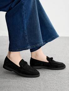 CUCCOO BIZCHIC 女士时尚黑色绒面革蝴蝶结设计舒适休闲乐福鞋，适合通勤、户外、旅行、购物、工作和日常穿着 - 黑色 - 查看 9