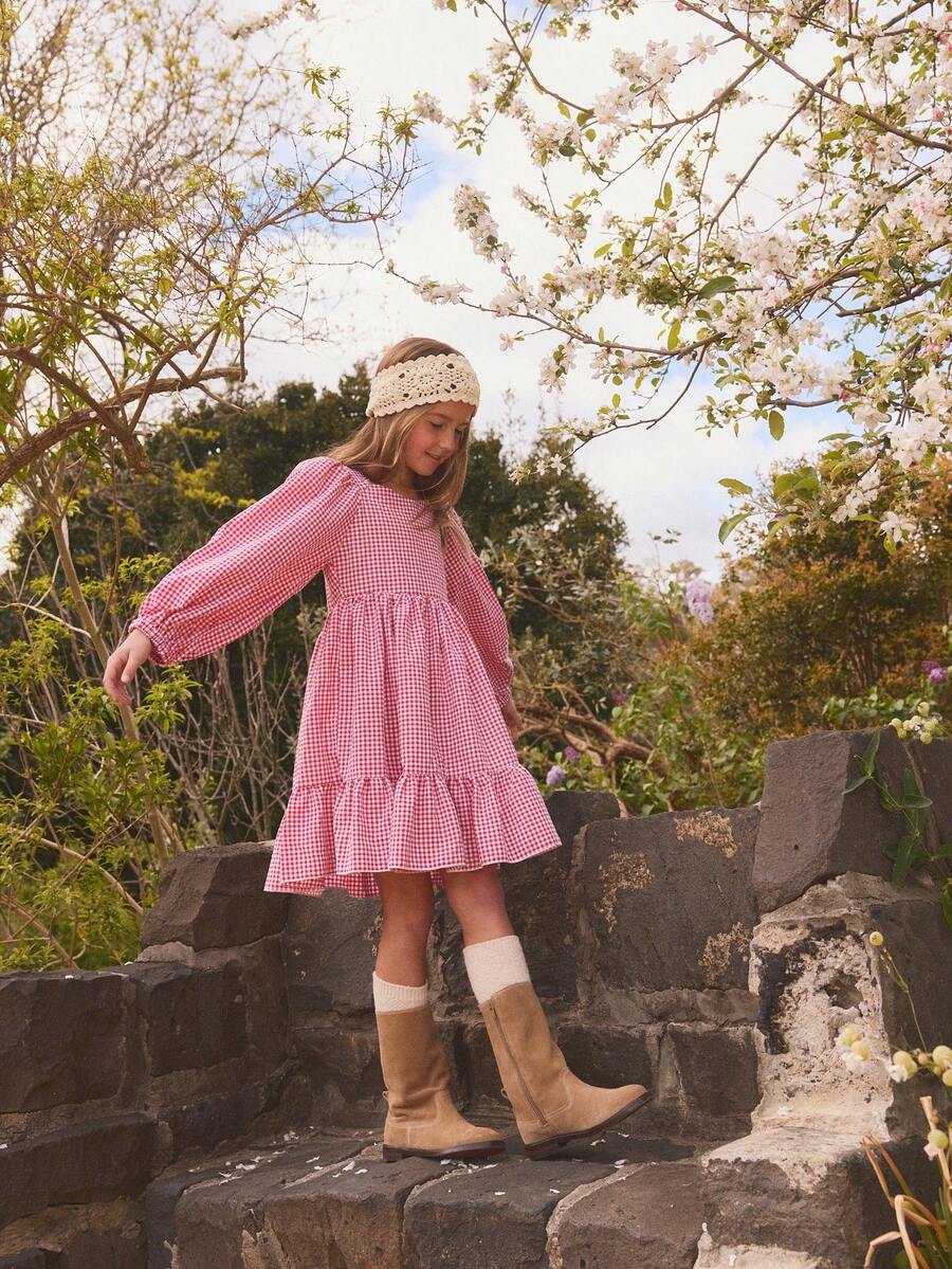 Red & White Plaid Long Sleeve Mini Dress, Suitable For Christmas Parties, Casual Outings, Vibrant And Youthful, Suitable For Spring And Autumn - Red and White - View 1