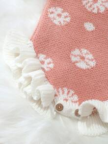 SHEIN 2Pcs Set Knitted Newborn Girl Romper With Matching Pom Hat Baby Girl Photography Outfits 1 Month 100 Days Baby Photo Shooting Props - Multicolor - View 7