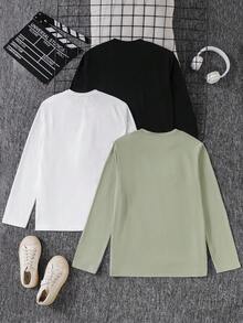 3 件套男童休闲字母印花多色组合圆领长袖 T 恤，适合秋季单独穿着或冬季与夹克搭配，时尚 - 彩色 - 查看 2