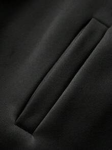 Manfinity Homme 男士标语印花长袖夹克，无帽，适合秋冬季节，街头风，字母印花纽扣夹克 - 黑色 - 查看 3