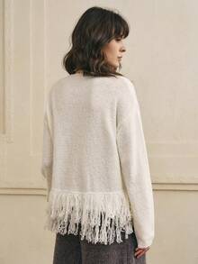 Cévolie Pull casual à franges pour femmes, couleur unie, polyvalent pour l'automne/l'hiver - Nude - Voir 2