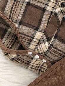 SHEIN Vintaside Kids 婴儿格子灯芯绒背带裤套装，秋冬 - 棕色 - 查看 5
