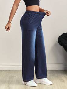 Flexra Women's Elastic Waist Pocket Washed Casual Jeans - Blue - View 6