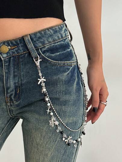 Fairycore 1pc Fashion Casual Simple Star Tassel Waist Chain, Multi-Layer Metal Alloy Chain Body Chain, Women Accessory, For Pants Decoration, Suitable For Daily, Music Festivals, Parties