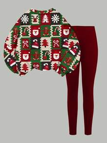 Frohe Weihnachten! Niedliche, strukturierte Socken mit festlichem Cartoon-Muster: Rentier, Weihnachtsmann, Weihnachtsbaum, Lebkuchenmann, Zuckerstangen. Rotes, festliches, lässiges 2 Stücke Set für Teenager-Mädchen mit Rundhalsausschnitt, langen Ärmeln und Leggings. Geeignet für Herbst/Winter. Größe 8. Rot-weißer, niedlicher Weihnachtspullover für Teenager. Mädchen 12-14. Weihnachtskleidung für Teenager. - Verschiedenfarbig - Übersicht 3