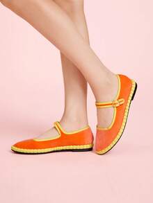 CUCCOO DOLLMOD 女士优雅天鹅绒经典舒适玛丽珍平底鞋，亮橙色 - 亮橙色 - 查看 9