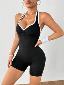 Dewbera 2 件套无缝工字背连体裤，拼色设计 - 彩色 - 查看 4