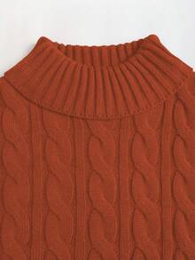 Sweetra Bộ 2 áo len dệt kim ấm áp thường ngày cho nữ và chân váy dài, áo crop top tay dài cổ cao dáng rộng và chân váy, thời trang Thu/Đông - trái cam - Xem 8