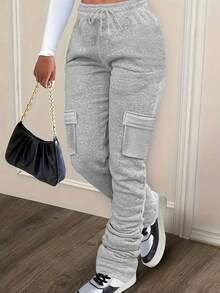 INAWLY Women's Casual Solid Color Pocket Sweatpants Graduation,Back To School Outfits,Graduation,Teacher Outfits For Women,Back To School Fall Cloth For Women - Light Grey - View 4