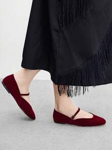 CUCCOO BIZCHIC Sepatu Loafer Datar Kasual Wanita dengan Desain Gesper untuk Pemakaian Sehari-hari, Cocok untuk Natal dan Musim Semi. - Burgundy - View 3