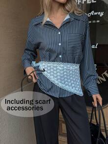 Elyressa Neues elegantes Urban Lace Akzent gestreiftes Hemd