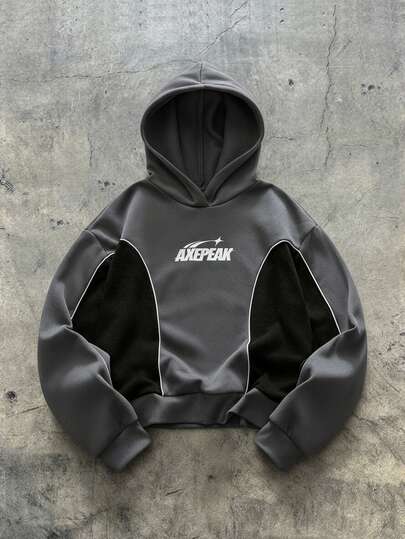 AXEPEAK 男士休闲撞色拼接连帽衫，秋冬季长袖上衣