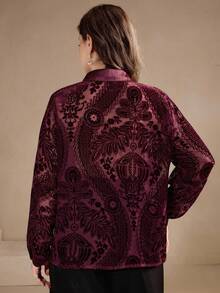 Anewsta Áo sơ mi nữ cỡ lớn màu đỏ vintage, chất liệu nhung, thiết kế họa tiết cháy xém, dáng rộng, thích hợp cho trang phục lễ hội, ngày Valentine, hoặc đi nghỉ mát. - Đỏ - Xem 7