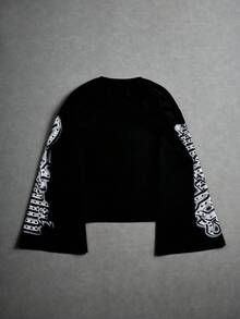 PAVTROS Áo thun tay dài in họa tiết thường ngày cỡ lớn dành cho nam, áo thun nam phong cách Gothic, áo crop top họa tiết, rộng thùng thình, họa tiết, bạn bè, thay thế, bạn bè, thời trang đường phố, dành cho nam, chạy bộ, nam cỡ lớn, ngoại cỡ - màu đen - Xem 3