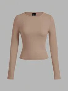 SHEIN EZwear Bộ 3 áo thun bodycon cổ rộng tay dài thường ngày cho nữ, Thu/Đông - Nhiều màu - Xem 4