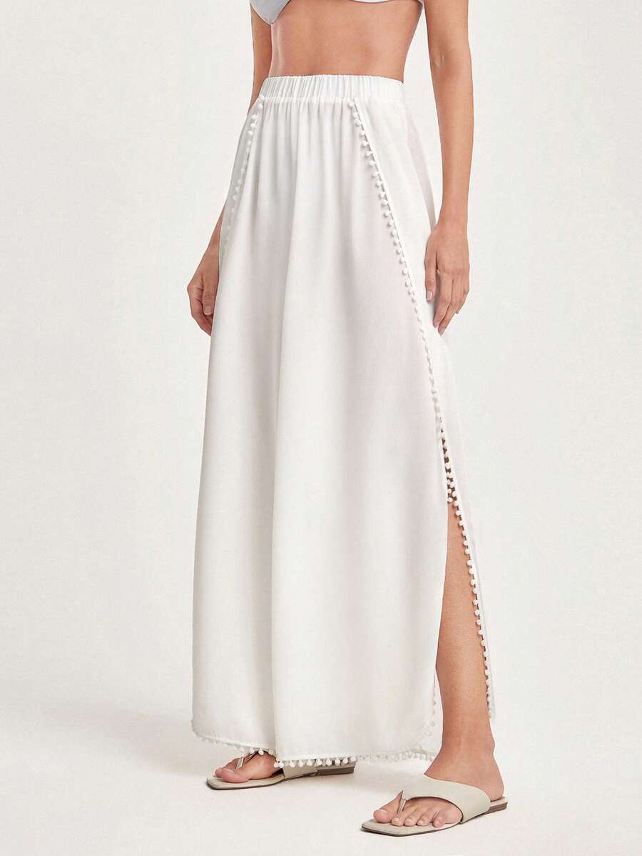 CAJUNI Women's Summer Vacation Solid Color Loose Kimono & Wide Leg Pants Set - White - View 1