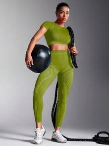 Powerista Quần legging nữ dáng cong liền mạch co giãn cao dùng khi chạy bộ và tập thể dục - Màu xanh Ô liu - Xem 3