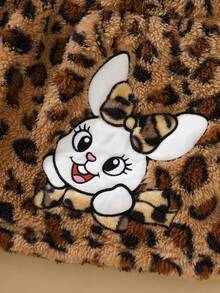 SHEIN Toddler Girls' Cute Leopard Plush Dress, Embroidered Rabbit Pattern Dress With Long Sleeve T-Shirt Combo, Back To School Outfit - Khaki - View 5