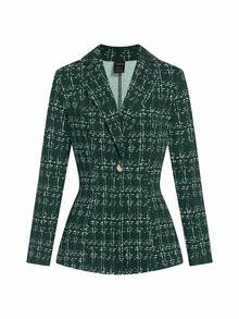 Ellevyn Bộ đồ vest và quần dài tay cổ ve kẻ caro thanh lịch dành cho nữ, duyên dáng cho trang phục dự tiệc và dạ hội, trang phục công sở Alfaiataria dành cho nữ mùa thu/đông - Màu xanh lá cây đậm - Xem 8