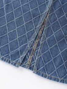 GlowEve 女式休闲水洗菱形开衩牛仔迷你裙 - 中等水洗藍 - 查看 7