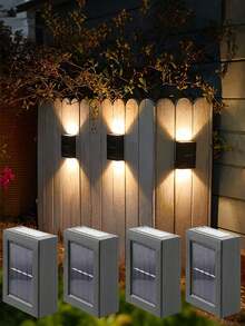 1-6 Peças Luzes de Parede Solares, Luzes Solares LED para Jardim Externo, Luminárias Decorativas de Parede para Jardim, Lâmpadas de Parede de Plástico Impermeáveis de 2 Cabeças para Iluminação Externa, Iluminação de Rua, Decoração de Varanda, Pátio e Gramado de Casa - Multicolorido - Visão 2