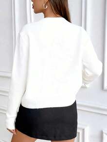 SHEIN Slouchy Solid Color Crew Neck Knit Long Sleeve Sweater - White - View 2