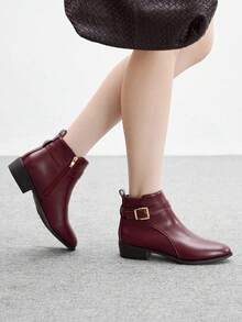 CUCCOO BIZCHIC 新款圆头防滑厚底平底女式复古踝靴，酒红色欧美风中筒靴，女式 - 酒紅色 - 查看 9