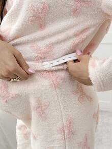 SHEIN Bộ 2 món áo trễ vai và quần nơ trang trí thường ngày cho bà bầu, Thu/Đông - Màu be - Xem 5