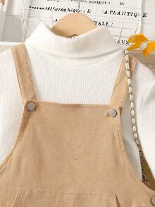 青少年女孩万圣节休闲纯色背带裙 - 卡其色 - 查看 3