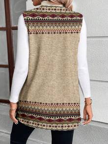 SHEIN LUNE Chaqueta regular de mujer de punto con patrón geométrico elegante y casual, versátil para otoño/invierno - Multicolor - Ver 2