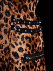 Sunspun Vestido curto justo com estampa de leopardo e plush, elegante e moderno - Multicolorido - Ver 3