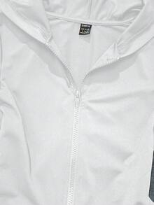 SHEIN EZwear Casual Vintage Printed Pattern White Women's Solid Color Fitted Hoodie T-Shirt, Autumn Graphic - White - View 3