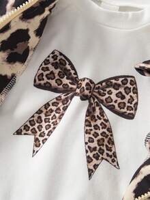 SHEIN Genkimix Kids 少女豹纹蝴蝶结T恤+针织运动裤+开衫套装 - 彩色 - 查看 6