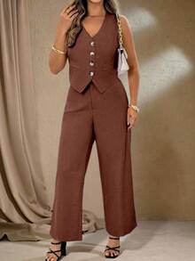 Roveilla Plus Size Suit Sets Brown 2 Piece Set Short Jumpsuits For Woman Brown Jumpsuit Women Swing Suit Women Rompers For Women Elegant