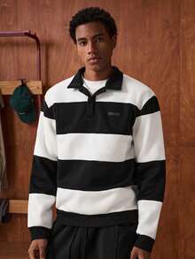 SWAVVY Men's Contrast Stripe Pullover Casual Sweatshirt Set - Black - View 5