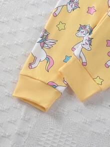 3pcs Baby Girls' Pink Minimalist Print Long Pants, Long Sleeve Top And Hooded Robe Set, Comfortable Loungewear - Yellow - View 4