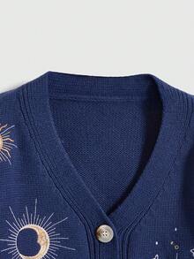 ROMWE Hippie 女式嬉皮风格太阳、月亮、星星和蛇刺绣开衫 - 寶藍色 - 查看 2