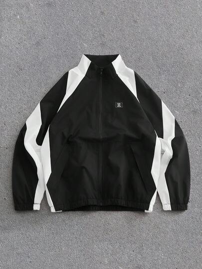 EASEVO Plusstorlek herrjacka med lång ärm och kontrastfärgad lapptäcke