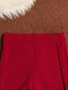 Elladie kids 2 件套女童红色圣诞条纹针织毛衣上衣和荷叶边下摆针织裤套装，休闲温暖舒适的冬季服装 - 紅色 - 查看 6