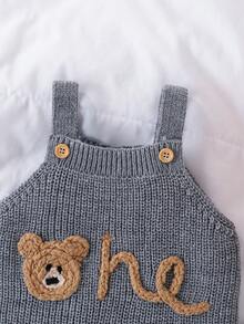 SHEIN Vintaside Kids 男婴毛衣连体裤，时尚可爱百搭小熊提花针织连体裤 - 淺灰色 - 查看 4