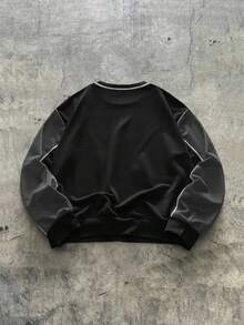 AXEPEAK 男士休闲撞色拼接卫衣，秋冬款，长袖上衣 - 黑色 - 查看 2