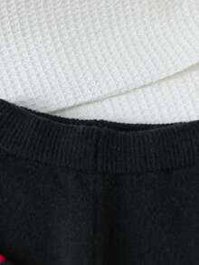 Girls Classic Colorblock Striped Knit Cardigan Sweater And Wide Leg Pants Set, Suitable For Christmas, Travel, Party, Comfortable For Home Wear Girls Sweater Sets Winter Young Girls Sets Red Two Piece Outfit Kids Two Piece Pants Set Kids Girl Knit Set - Red - View 6