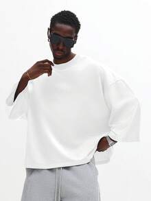 SUMWON Tee-shirt col rond à manches longues oversize pour le confort quotidien du streetwear casual - Blanc - Voir 1