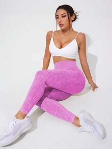 SHEIN Sports 女士纯色简约日常紧身裤 - 玫紅色 - 查看 5